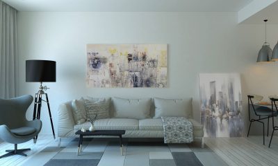 室内全景展示效果，现代化客厅的360度沉浸式视图，暖色调家居氛围